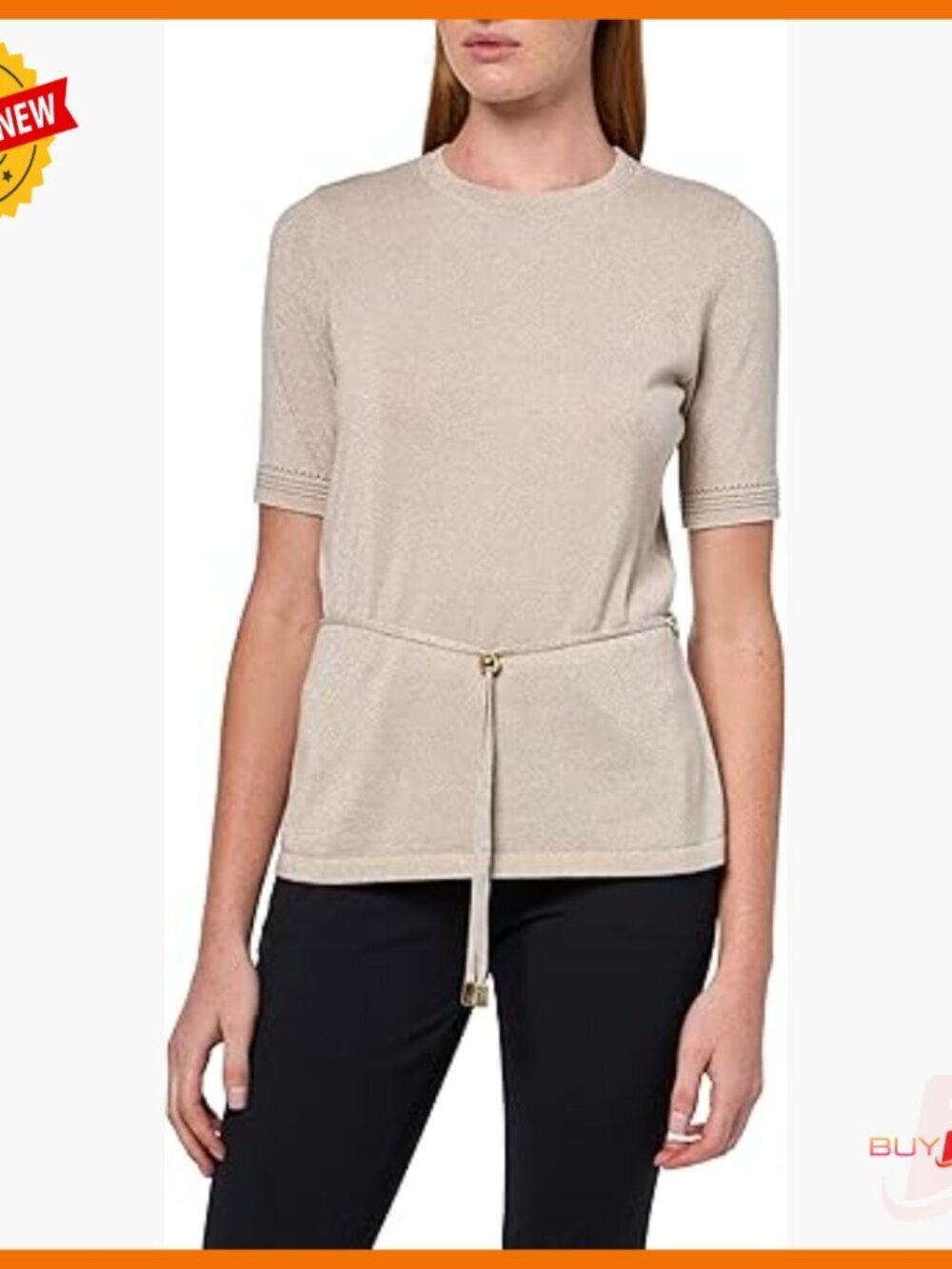 Short Sleeve High Neck Belted Knit Top Women's Sportswear Blouse